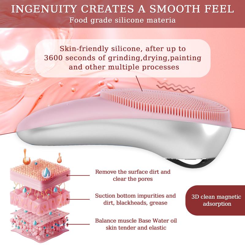 Facial Cleansing Brush, Sonic Scrubber Made with Ultra Hygienic Soft Silicone, Waterproof Sonic Vibrating Face Brush for Deep Cleansing, Gentle Exfoliating and Massaging Multifunction Face Cleaning Face Cleaning, Relieve Fatigu Comfort