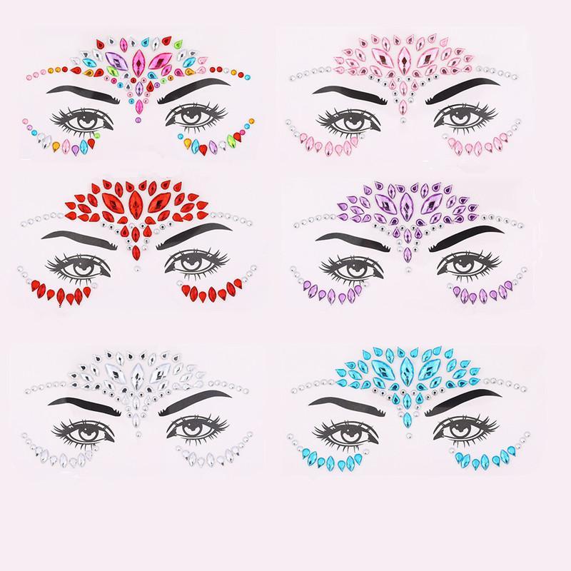 Rhinestone Face Stickers, 6 Counts set Self Adhesive Face Decals, Face Decoration Stickers, Makeup Accessories for Women & Girls