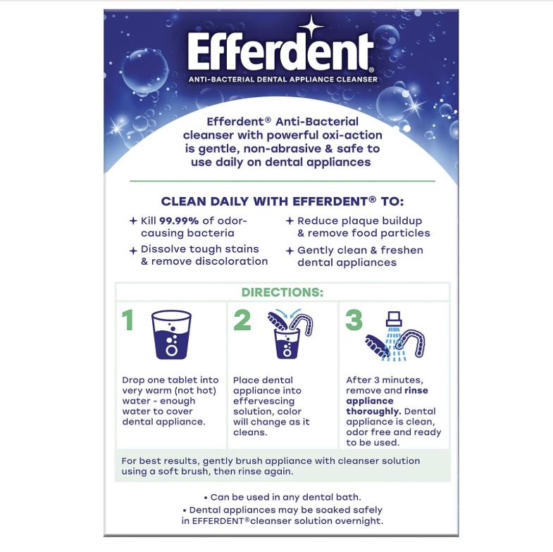 Efferdent Retainer Cleaning Tablets, Denture Cleaning Tablets for Dental Appliances, Minty Fresh & Clean, 126 Count