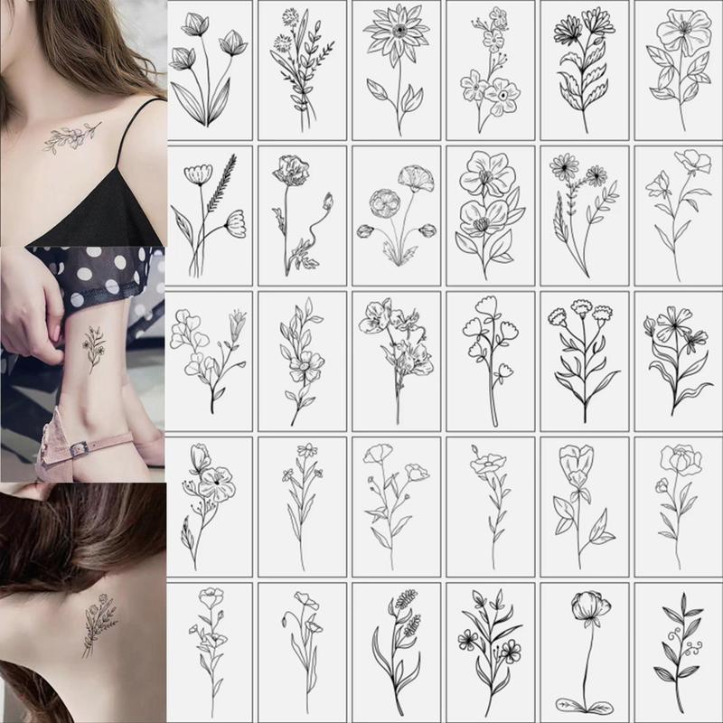 Flower Pattern Temporary Tattoo Sticker, 30pcs set Fashion Temporary Tattoo Sticker, Body Art Sticker for Women & Men