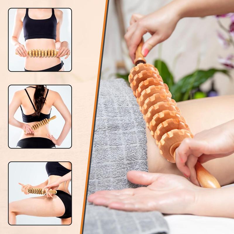 Wood Therapy Massage Tools,Back Wooden Massage Roller Rope Tool Maderoterapia Kit Professional Cellulite Massager for Body Shaping, Contouring,Back Neck Leg Muscle Relief