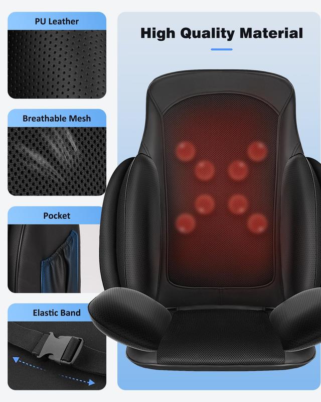 Shiatsu Back Massager with Heat, Deep Kneading Massage Chair Pad with Compression, Vibration & Heating, Seat Cushion for Full Body Pain Relief