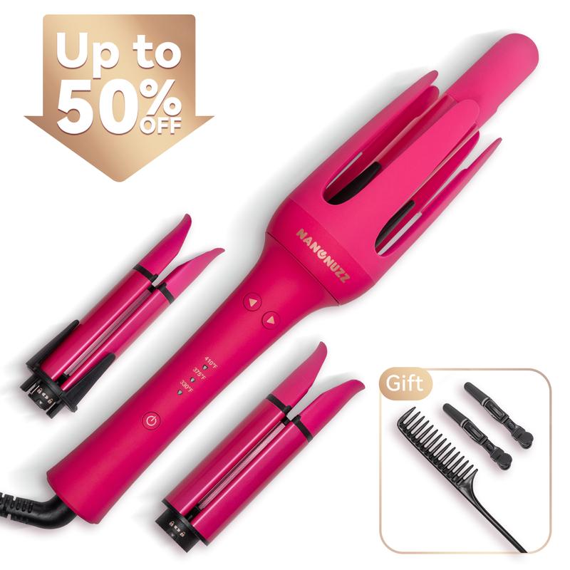 3 in 1 Automatic Curling Iron for Beach Waves, Professional Anti Tangle Automatic Hair Curler with 3 Heat Setting & Timer Alert, Fast Heating, Dual Anti-Scald Ceramic Curling Wand for Easy Curly Hair Styling Comfort