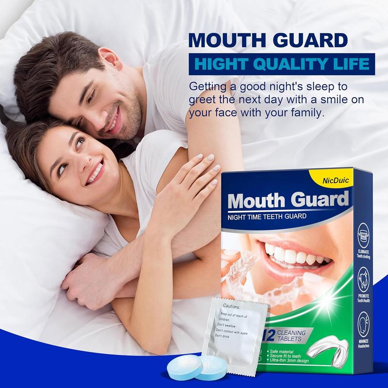 Mouth Guard for Grinding Teeth at Night with 12 Cleaning Tablets, Moldable Mouthguards for Grinding of Teeth, Professional Night Guards for Teeth Grinding, Mouth Guard for Sleeping 1 Size  4 Pcs.