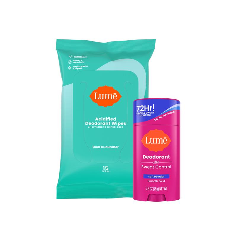 Stay Fresh Bundle: Lume Sweat Control Solid Stick Deodorant + Deodorant Wipes