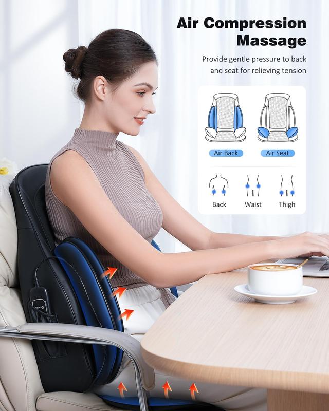 Shiatsu Back Massager with Heat, Deep Kneading Massage Chair Pad with Compression, Vibration & Heating, Seat Cushion for Full Body Pain Relief