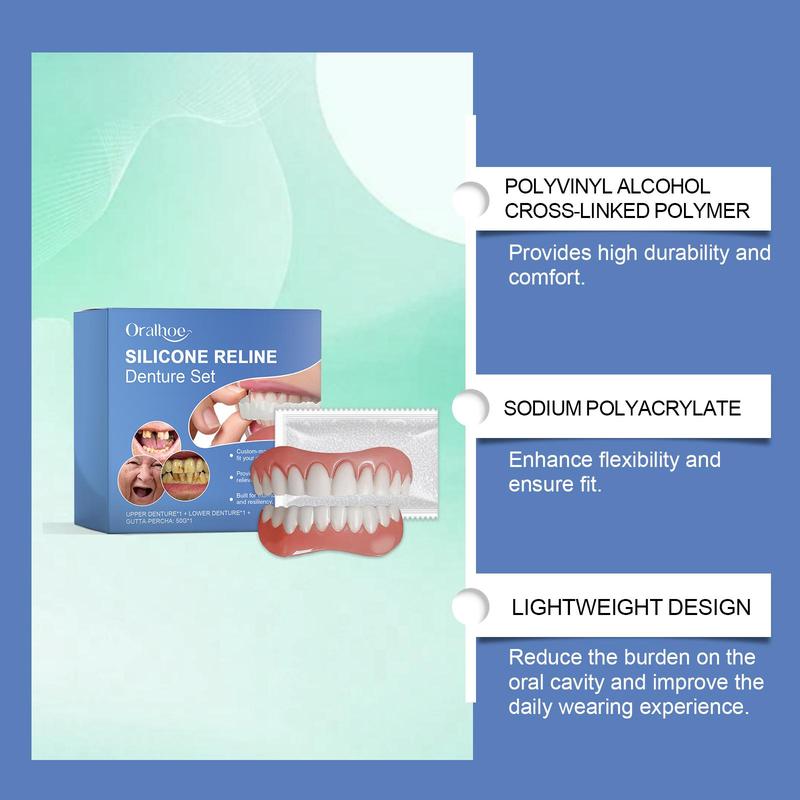 Silicone Resin Denture Set, 1 Box Comfortable Material Denture Care Kit, Daily Denture Care Product for Men & Women, Christmas Gift