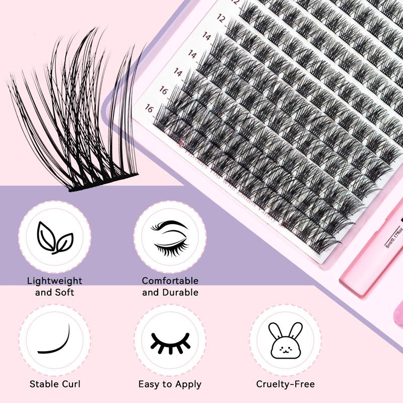 Summer 9-16mm D Curl Individual Eyelashes Extensions Kit, 1 Set Eyelash Extension Fluffy Curl False Eyelashes & Tweezers & Glue, DIY Eyelash Extensions Kit, Lashes Extension Kit, Makeup Set, Cosmetic Products, Christmas Gift