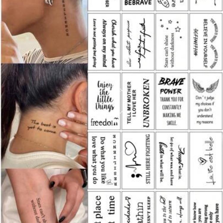 20pcs Waterproof Temporary Tattoo Stickers With English Alphabet Words, Sentences, And Quotes, For Men & Women, Can Be Used On Hands, Wrists, Collarbone, Fingers, Neck And Arms Traditional