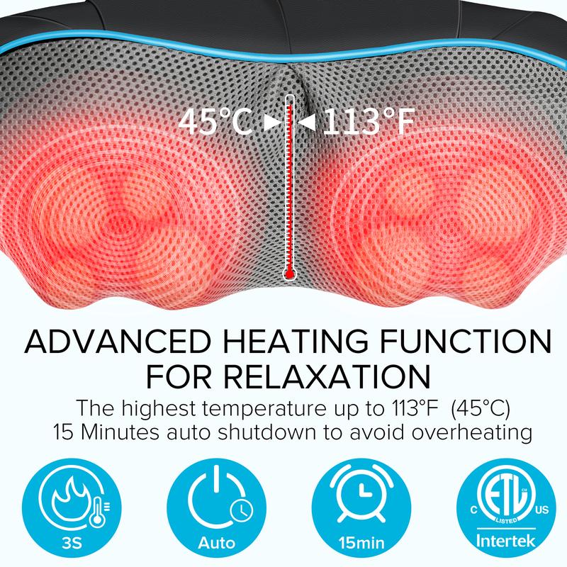 Neck Shoulder Back Massager with Heat, Electric Massager Portable Deep Tissue 4D Kneading Massage Device,Car Neck Massage Adjustable Pillow for Shoulder, Back, Leg Massager at Home, Office, Car, Perfect Gift for Thanksgiving, Christmas, New Year to family