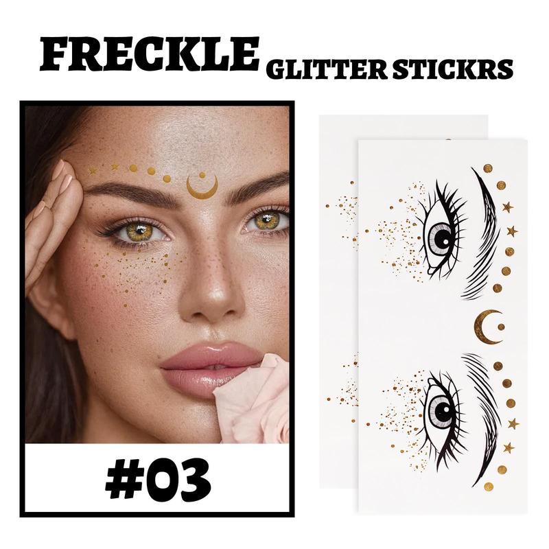 Glitter Freckles Temporary Tattoo Stickers, 1 Count Waterproof Sparkling Face Tattoos for Women, Perfect for Music Festival Stage Decorations, Christmas Gift