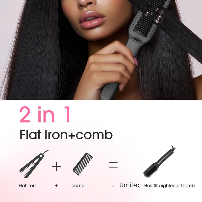 Umitec Hair Straightener Comb for Frizz-Free Hair with 5 Temp Settings & Dual Voltage Negative ion Salon Hair Brush Comfort