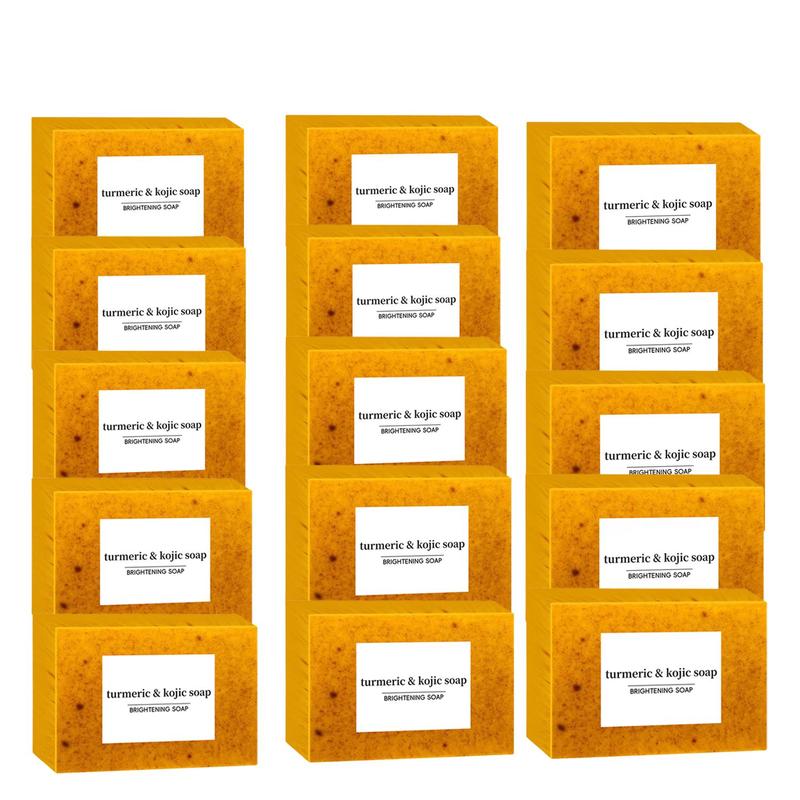 Turmeric Soap Bar Set, 15pcs set Lemon Turmeric & Kojic Acid Soap Bar, Face and Body Cleaning Soaps, Daily Skin Cleansing Kit for Acne-prone Skin