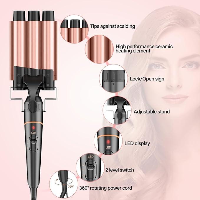 BESTOPE PRO 5 in 1 Curling Wand Set - 3 Barrel Hair Crimper with 4 Interchangeable Ceramic Curling Irons(0.35”-1.25”), Instant Heat Up, Storage Bag & Heat Protective Glove & 2 Clips Adjustable Curler straightening brush Gift  christmas 2024 ornament