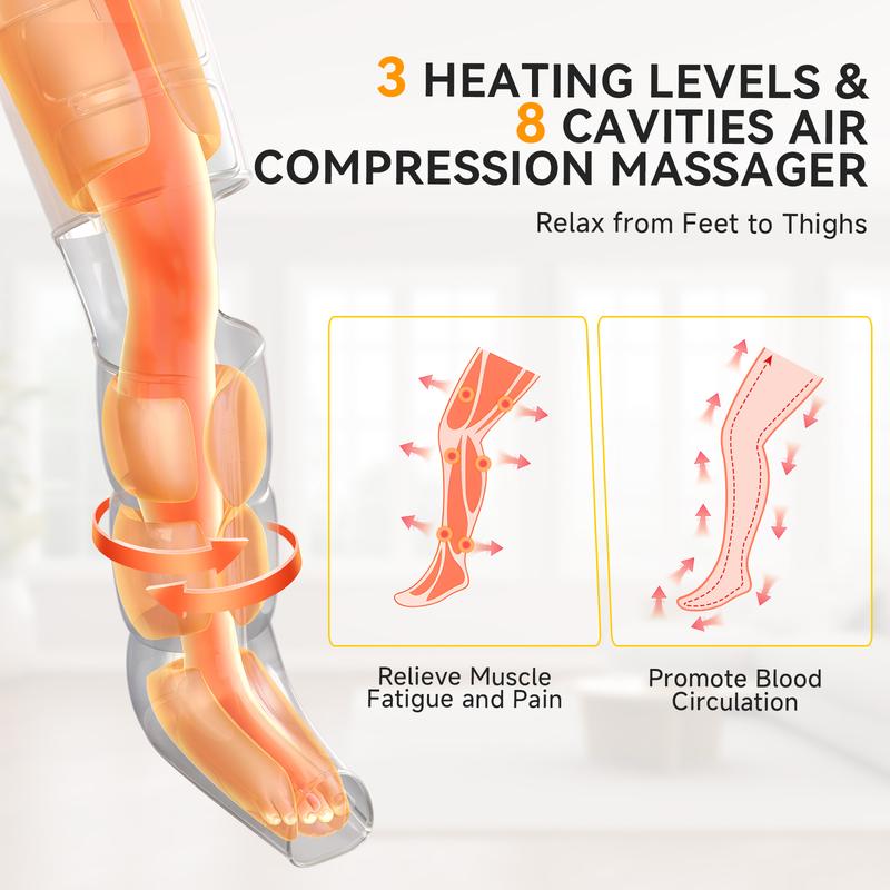 Leg Massager with Heat and Compression, Foot Calf & Thigh Massage for Circulation and Pain Relief, Leg Compression Massager with Handheld Controller 3 Intensities 6 Modes Comfort