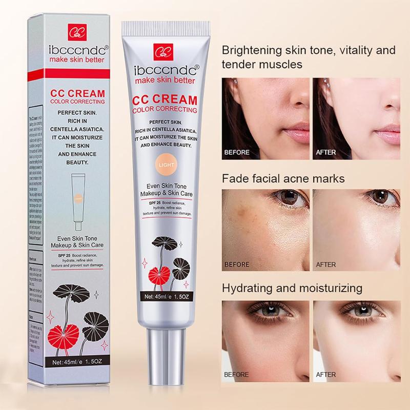 Color Correcting CC Cream With Centella Asiatica,Multi-Purpose Skin Tone Adjusting CC Cream Concealer Full Coverage,SPF 25 Sunscreen Moisturizing Pre-Makeup Primer Brightening for Mature Skin