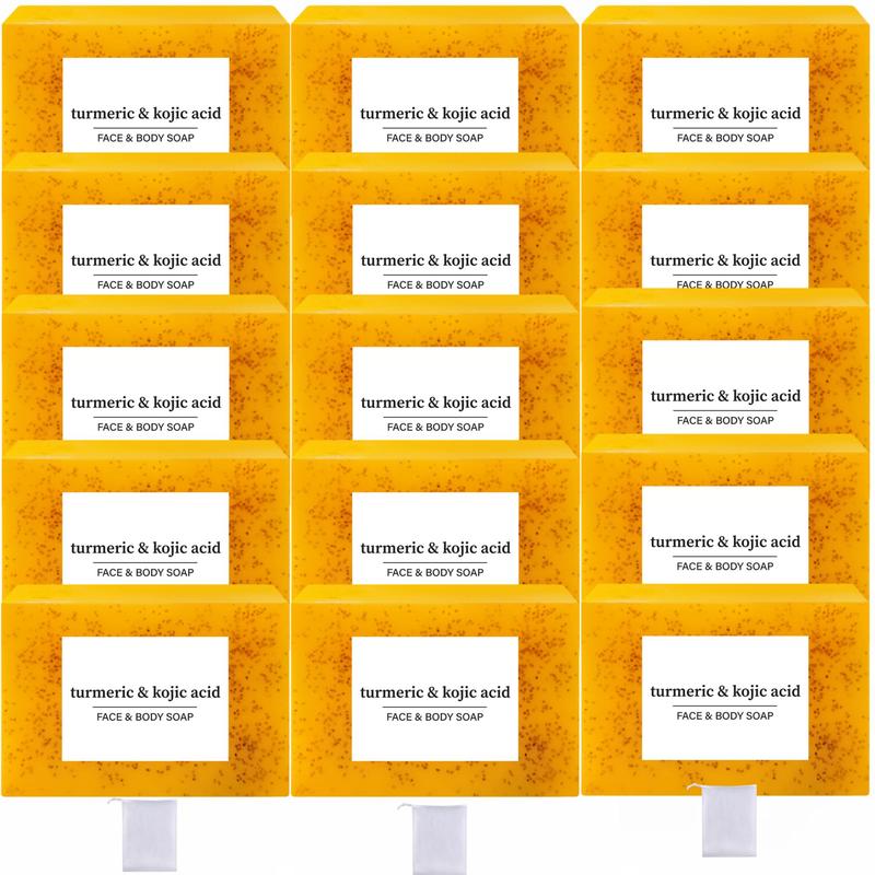 Lemon Turmeric & Kojic Acid Brightening Soap Bar for Dark Spots & Hyperpigmentation, Summer Acne Face & Body Wash Skincare Cleanser Sets with Soap Bags, Stocking Fillers Gift