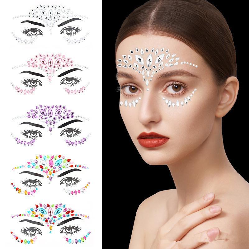 Rhinestone Face Stickers, 6 Counts set Self Adhesive Face Decals, Face Decoration Stickers, Makeup Accessories for Women & Girls