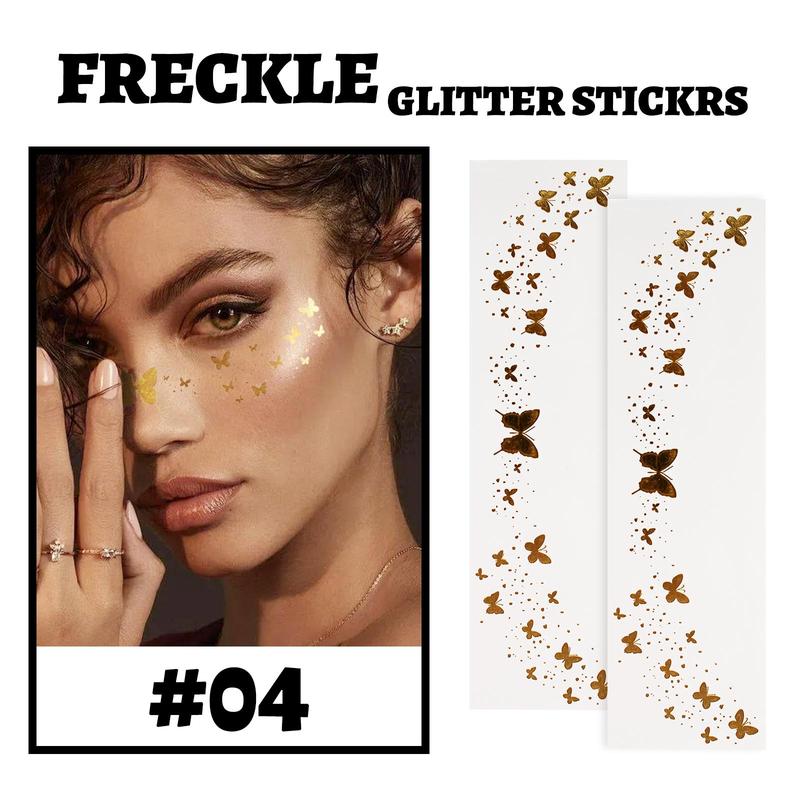 Glitter Freckles Temporary Tattoo Stickers, 1 Count Waterproof Sparkling Face Tattoos for Women, Perfect for Music Festival Stage Decorations, Christmas Gift