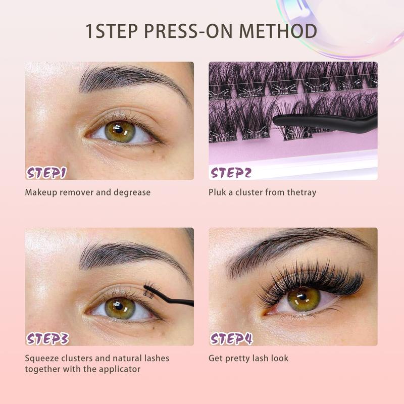 Self-Adhesive Glue-free Needed Kit Segmented DIY Lash Eyelashes Makeup Cosmetic Freely Matched With the Style Beginer Friendly 12 Rows And Tweezer Total of 120 Clusters Ultra-high Cost-effectiveness No Skin Harm No irritate For Sensitive