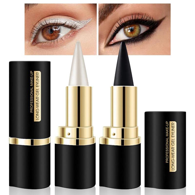 2Pcs Black Silver Gel Eyeliner Pencils Set - Waterproof Eye Liner Pen - Cosmetic, Eyeliner Gift Lipliner Makeup Smooth Clear Wife