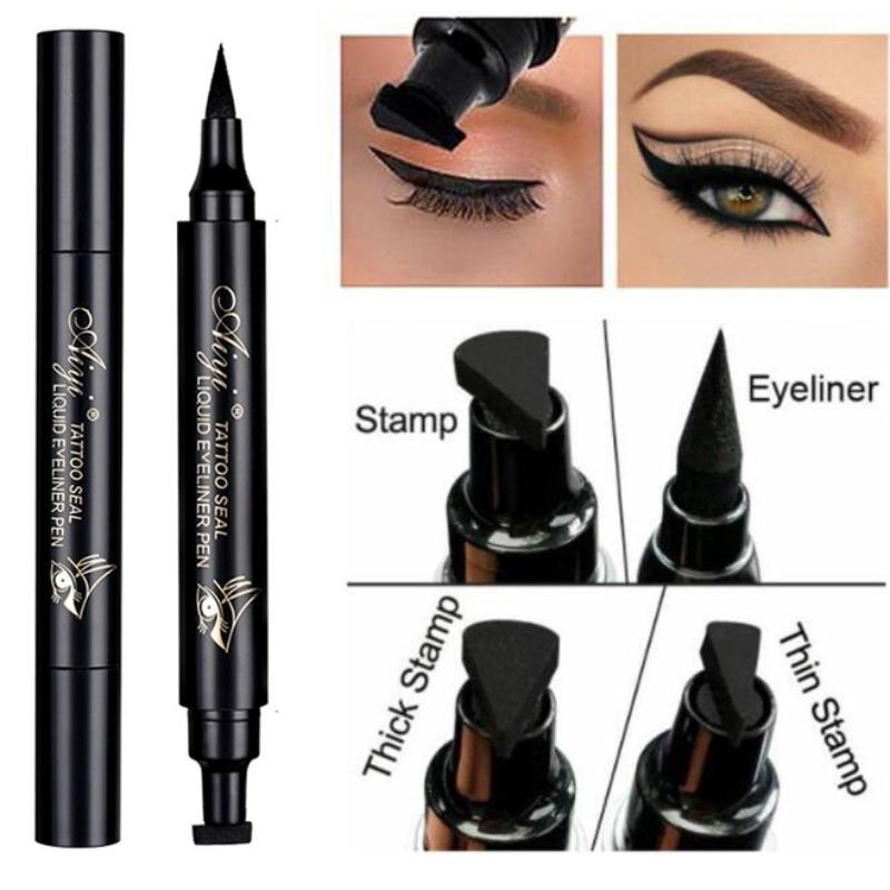 2 in 1 Double-ended Eyeliner, Waterproof Long Lasting Stamp Eyeliner Pencil, Quick Drying Eyeliner with Flexible Tip & Comfortable Grip, Makeup Accessories