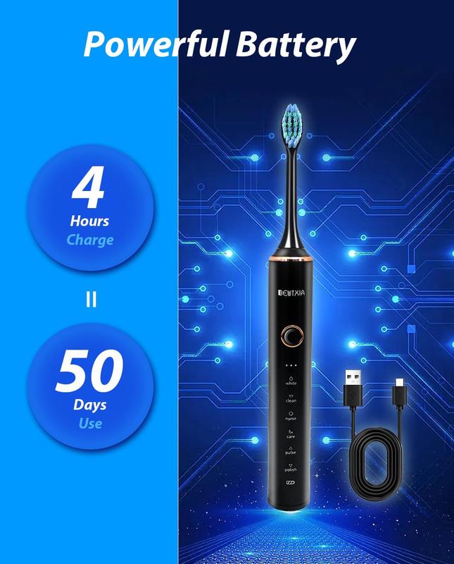 Sonic Electric Toothbrush for Adults with 8 Brush Heads, 6 Modes, 50-Day Battery