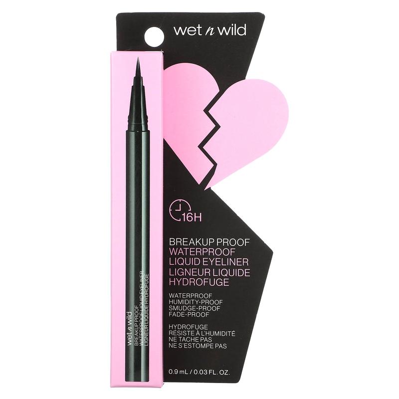 wet n wild Breakup Proof, Waterproof Liquid Eyeliner, 1111509 Ultra Black, 0.03 fl oz (0.9 ml)