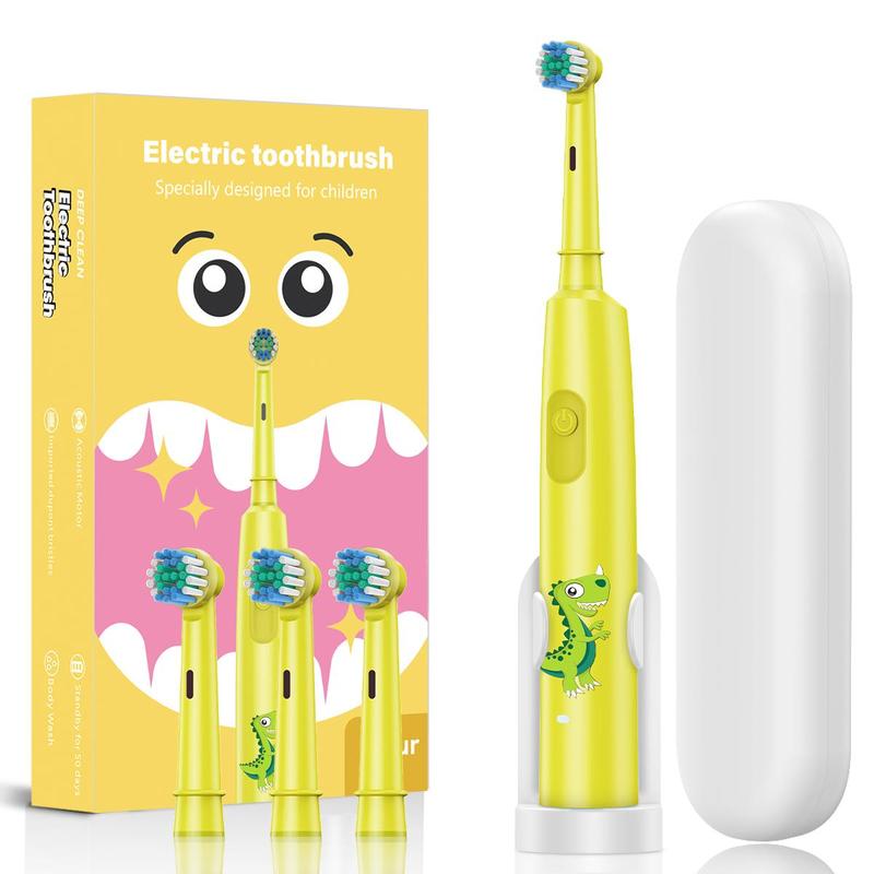 Rotating Electric Toothbrush for Kids, 1 Count Rechargeable Electric Toothbrush with 4 Counts Replacement Brush Head & Storage Box, Daily Oral Care Product for Christmas Gift