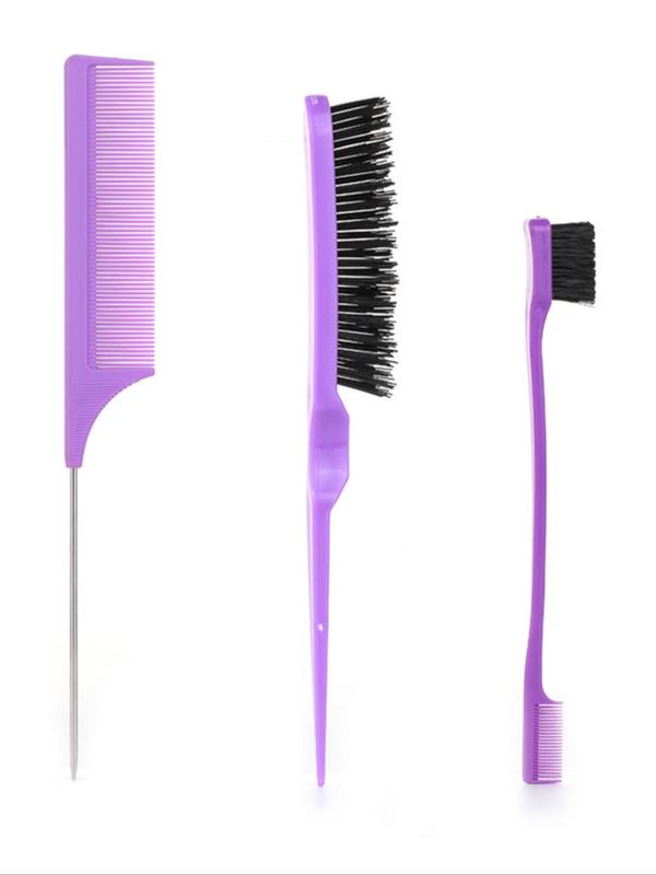 Multifunctional Hair Styling Comb Set, 3pcs Hair Brush Set, Including Rat Tail Comb,Double-sided Edge Eyebrow Brush Comb, and Hair Brush, Professional Hair Salon Tools & Accessories