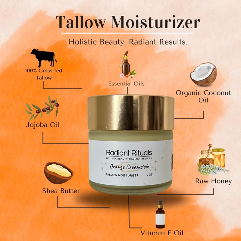 Radiant Rituals Orange Creamsicle Tallow Balm –  Natural with Grass-Fed Tallow, Shea Butter & Jojoba Oils | Non-Greasy & Multi-Use Skincare | 2 oz.