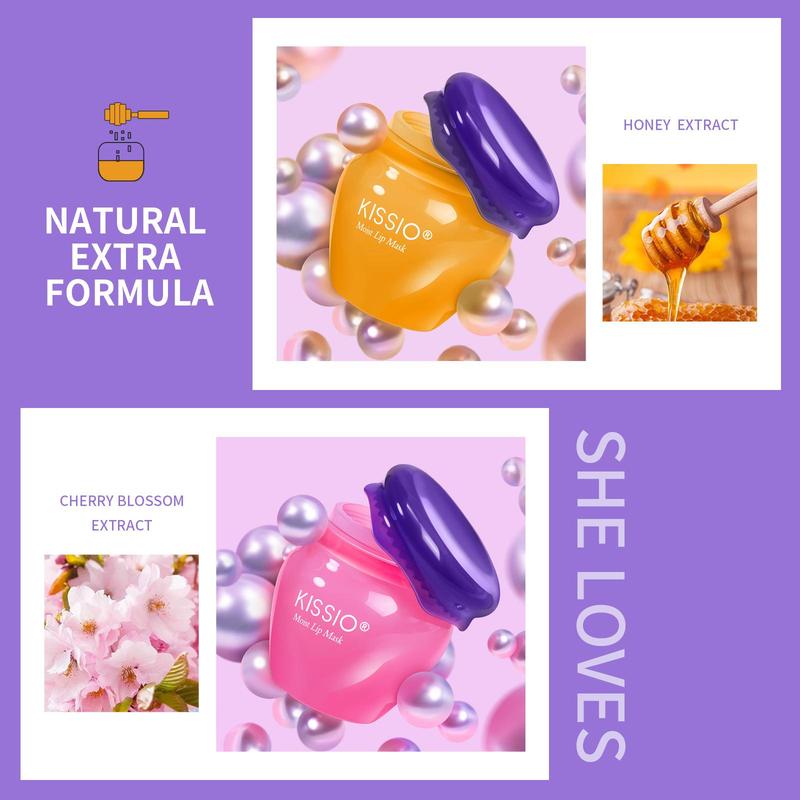 Cherry Blossom & Honey Extract Lip Mask, Day & Night Use Moisturizer Set, Moisturizing Skincare Balm