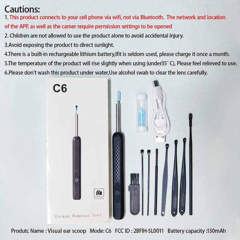 Ear Wax Removal Tool, 1 Set High-resolution Camera with 360° Angle Of View and 6 Led Lights, Allow To Clearly See Every Corner Of Ear Canal,