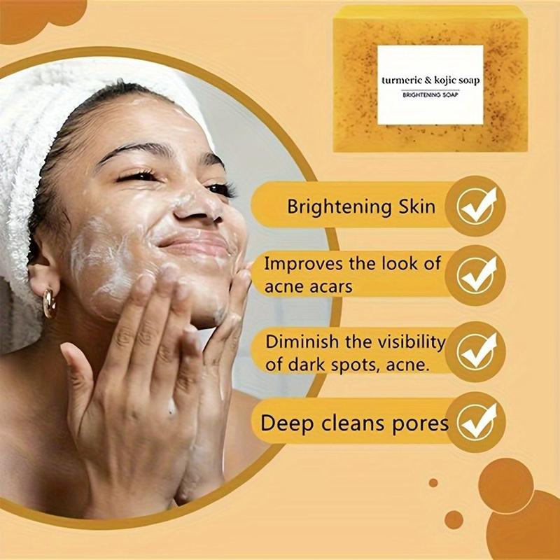 Turmeric Cleansing Set, 3 Counts Turmeric Soap Bar with 2 Packs Facial Cleansing Pads & 1 Count Foaming Net, Facial Skin Care Kit for All Skin Types