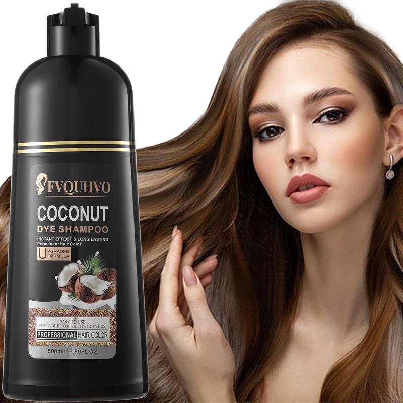 Fvquhvo Coconut Hair Color Shampoo for Dark Hair - Instant Herbal Hair Dye 3 in 1 for Women & Men, 500ml. Easy to Use & Long-Lasting,Haircare