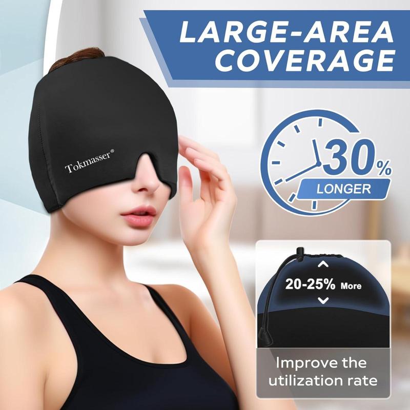 Migraine Headache Relief Cap, Gel Ice Head Wrap, Hot and Cold Therapy, Headache Eyes Mask for Sinus, Puffy Eyes, Tension and Stress Relief (Black)