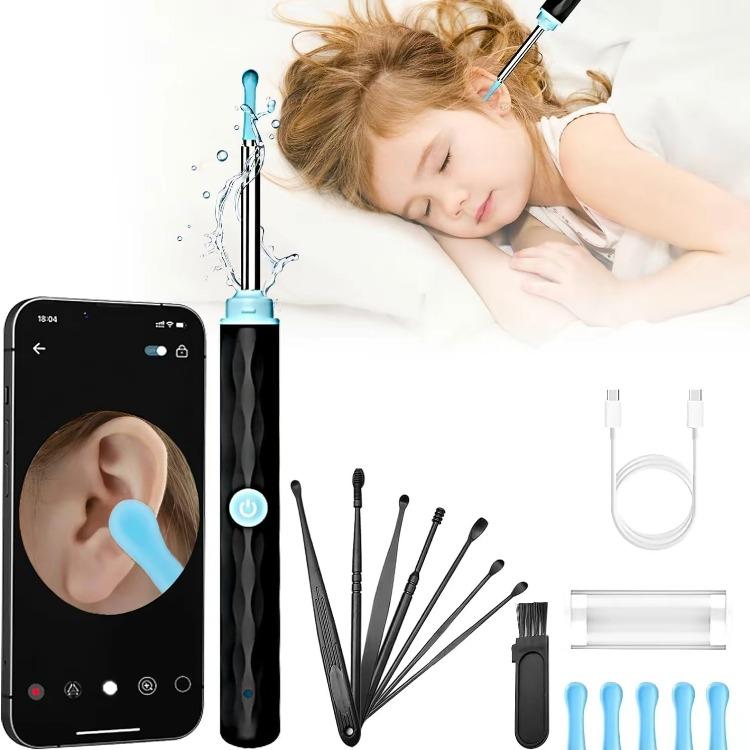 Ear Wax Removal Tool with Camera and Light - 1080P Ear Cleaner Kit for iOS & Android, Includes 6 Spoons for Safe and Effective Cleaning.  FSA HSA Eligible, Perfect Ear Cleaning Solution in Sleek Black Design!