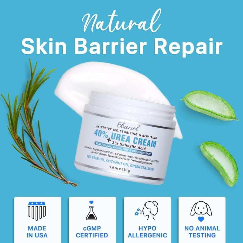 Ebanel Urea Cream 40% plus Salicylic Acid 2%, Foot Cream for Dry Cracked Heels Feet Knees Elbows Hands, Foot Dead Skin Cuticle Callus Remover Toenail Softener, Keratolytic Skin Barrier Repair Cream