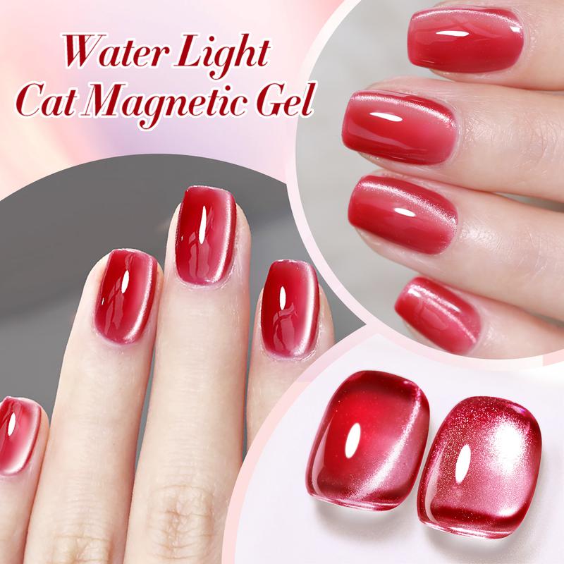 BORN PRETTY Cat Eye Magnetic Gel Nail Polish Water Light Cat Magnetic Eye Gel Jelly Pink Glass Crystal Magnetic Gel Polish Glitter Shimmer Auroras Magnetic Gel Nail Polish LED Gel Nail Art Manicure Kit 6PCS