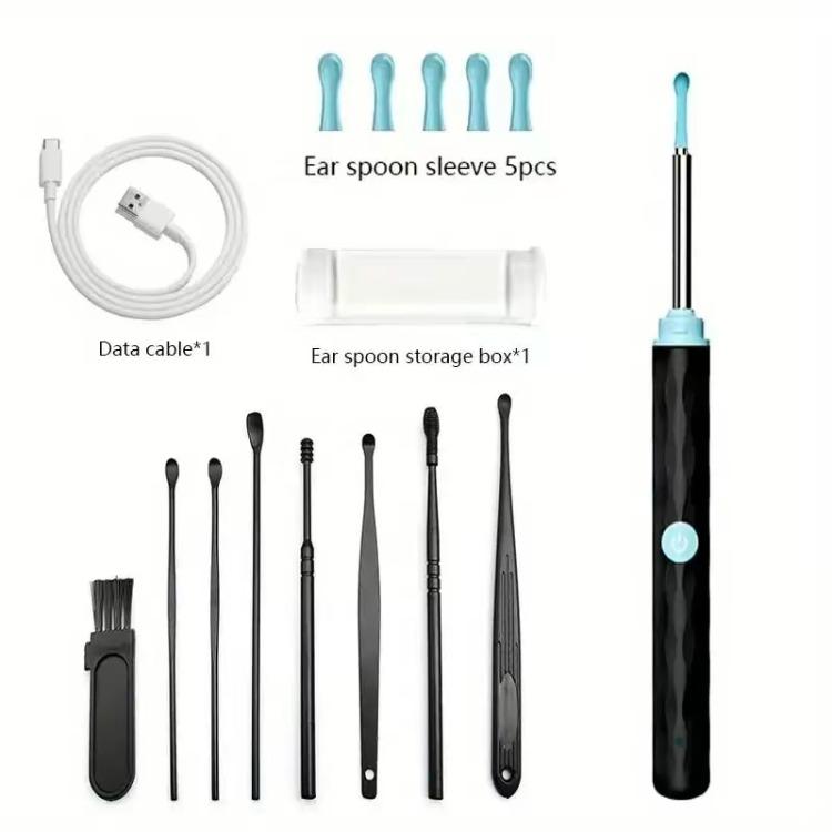 Ear Wax Removal Tool with Camera and Light - 1080P Ear Cleaner Kit for iOS & Android, Includes 6 Spoons for Safe and Effective Cleaning.  FSA HSA Eligible, Perfect Ear Cleaning Solution in Sleek Black Design!