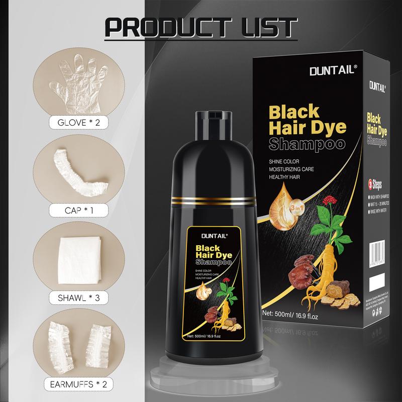 DUNTAIL 3 in 1 Hair Dye Shampoo, with Herbal Ingredients,Contains Ginseng Extract,Natural Haircoloring,Plant Haircare, black hairdye