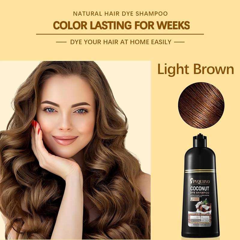 Fvquhvo Coconut Hair Color Shampoo for Dark Hair - Instant Herbal Hair Dye 3 in 1 for Women & Men, 500ml. Easy to Use & Long-Lasting,Haircare