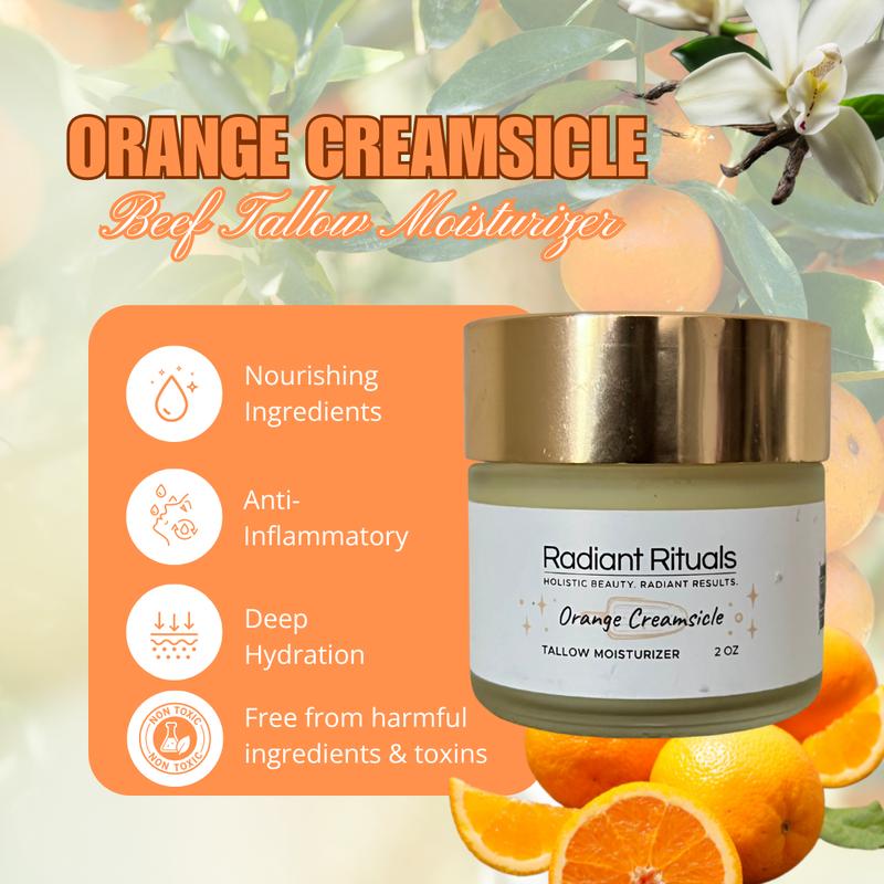 Radiant Rituals Orange Creamsicle Tallow Balm –  Natural with Grass-Fed Tallow, Shea Butter & Jojoba Oils | Non-Greasy & Multi-Use Skincare | 2 oz.