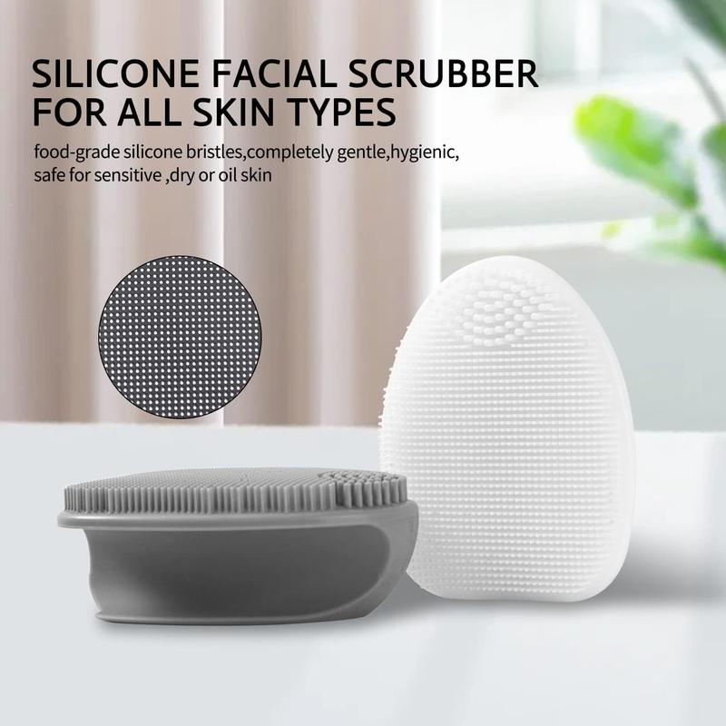 Silicone Face Scrubber - Handheld Exfoliating Brush for Sensitive Skin, Blackhead Removal & Pore Cleansing (Grey & White) Skincare Comfort