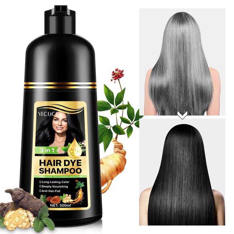 Yecuce Herbal Ingredients Hair Color Shampoo for Gray Hair Coverage - Black Or Coffee Hair Dye Shampoo 3 in 1 for Women Men Grey Hair (500ml)