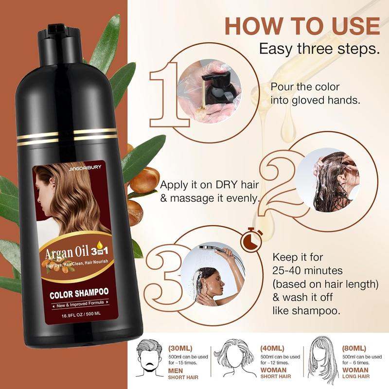 Cherry Brown Hair Dye Shampoo 3 in 1 with Argan Oil, Instant Hair Color Shampoo in Minutes, Salon-Quality & Long-Lasting Shampoo Hair Dye, Shampoo Para Canas Mujer, Easy to Use for Men Women 500ML Haircare