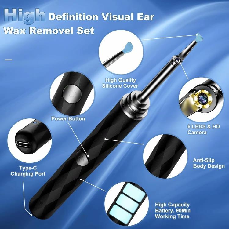 Ear Wax Removal Tool with Camera and Light - 1080P Ear Cleaner Kit for iOS & Android, Includes 6 Spoons for Safe and Effective Cleaning.  FSA HSA Eligible, Perfect Ear Cleaning Solution in Sleek Black Design!