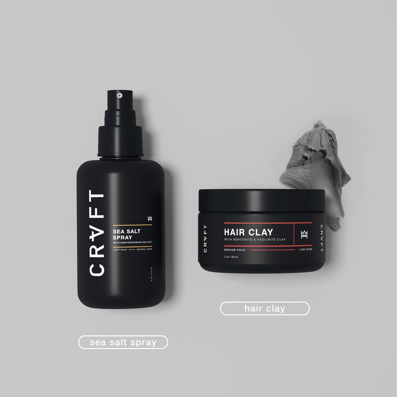 CRVFT Sea Salt Spray + Hair Clay Bundle for Natural Volume and Texture with Zero Shine Matte Finish - Medium + Light Hold   Matte + Natural Finish   Volume + Texture + Prestyler - Scented