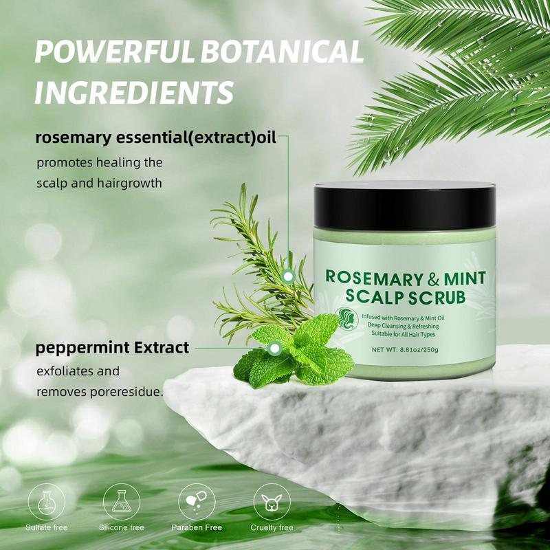 Rosemary & Mint Scalp Scrub, 1 Count Scalp Exfoliator Scrub for Build Up, Beauty & Personal Care Hair Scalp Massage Cream