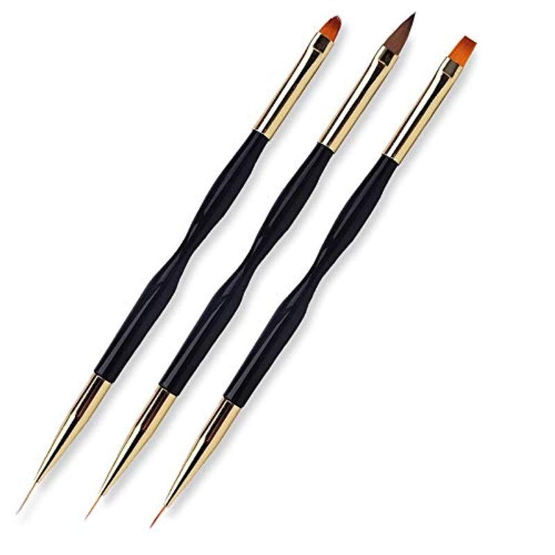 3 Pack Nail Drawing Pen, Dual End Nail Art Pen Brush Acrylic Round Flat Painting Drawing Liner Nail Tools